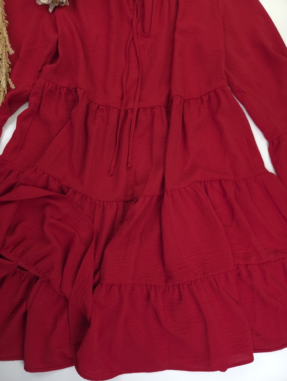New Emma & Michelle Deep Red Tiered Ruffle Dress Sz S - Picture 5 of 12